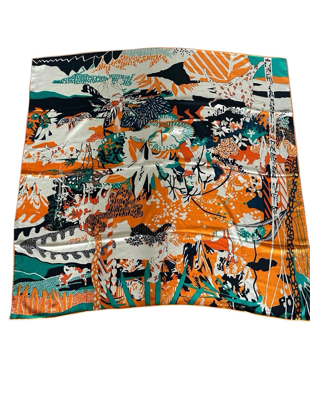 Silk-Feel Decorative Pillowcase in Orange, Teal & White